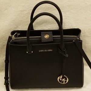 Michael Kors Leslie MD Satchel black gold purse